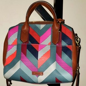 Fossil Fiona Satchel-Chevron